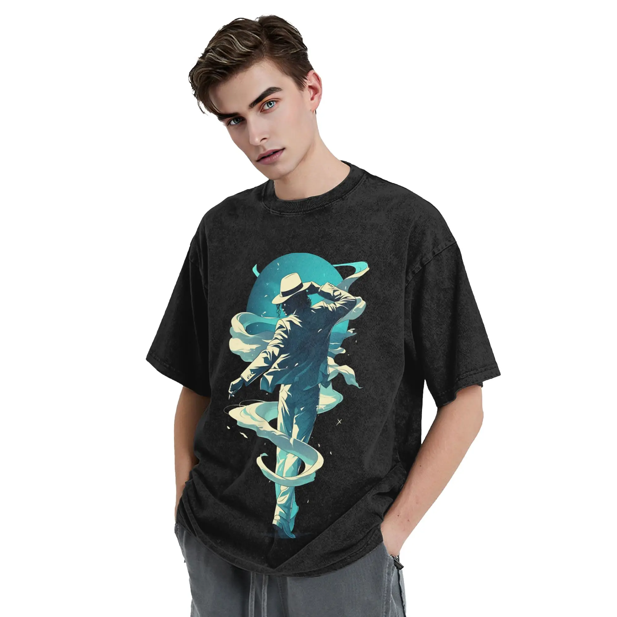 MJ Timeless Dance Washed T Shirts Streetwear Hip Hop Vintage T-Shirts Music Tees for Men Women 100% Cotton Harajuku Printed