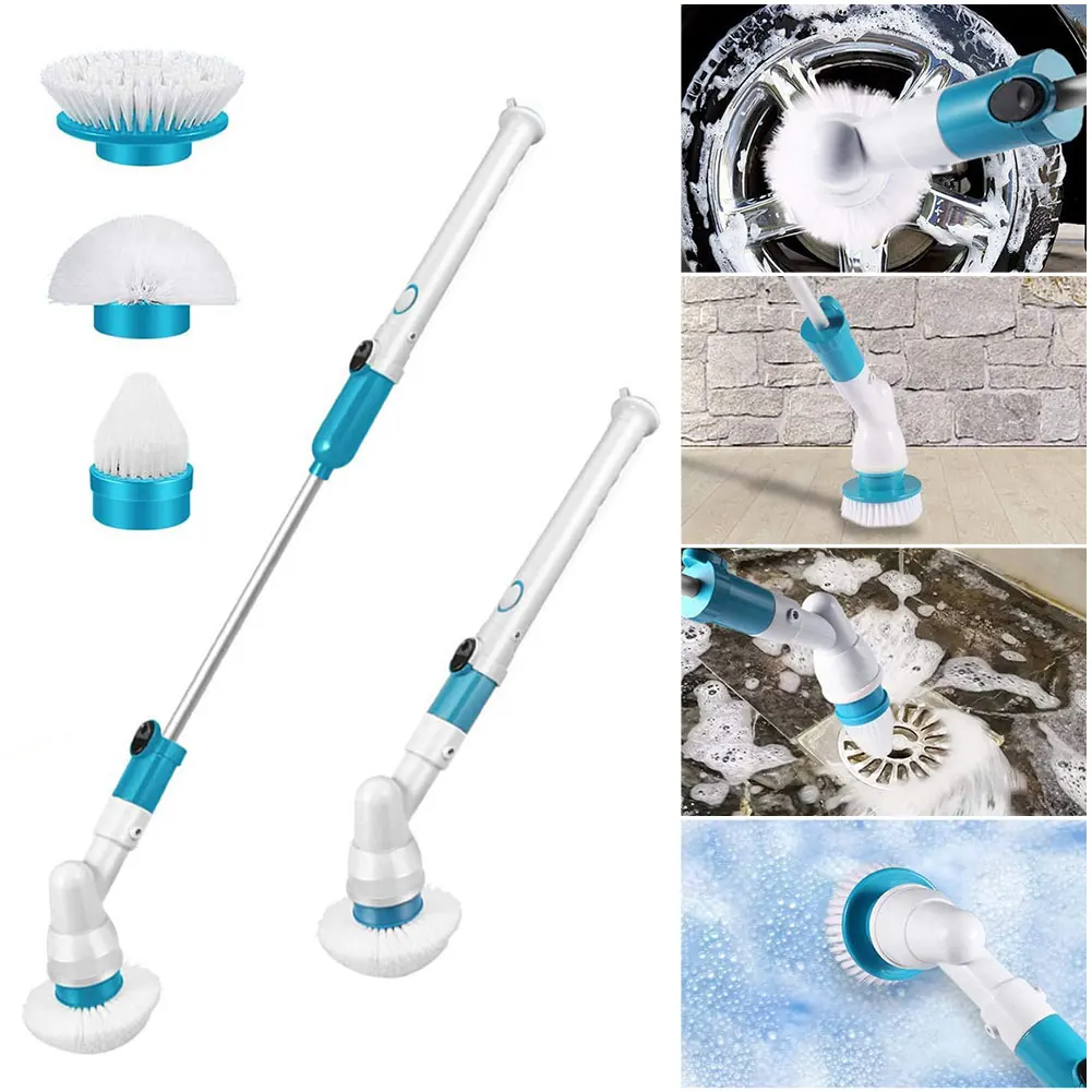 Electric Spin Scrubber Electric Cleaning Brush with Telescopic Rod Electric Rotating Scrub Brush Kitchen Bathroom Cleaning Tools