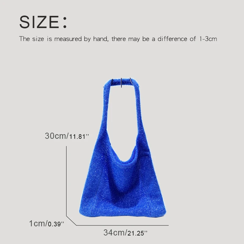 Korean Casual Bags For Women Luxury Designer Handbag And Purses 2024 New In Polyester Knitting Shiny Felt Soft Underarm Shoulder