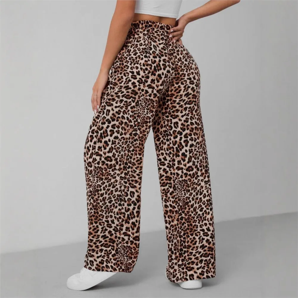 2026 New Women's Clothing Loose Wide Legs Trouser Straight Pants Personality Daily Fashion Leopard Print Trendy Contrast Holiday