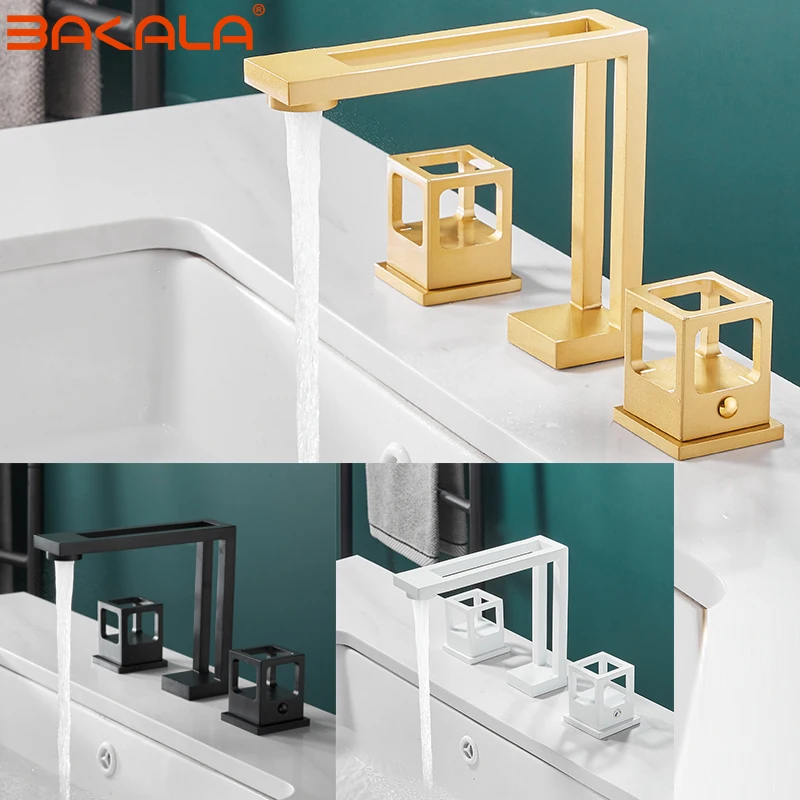 

BAKALA Crystal Handles Basin Sink Faucet Hot Cold Mixer Deck Mounted Mixer Crane Bathroom Tub Faucet Three Holes