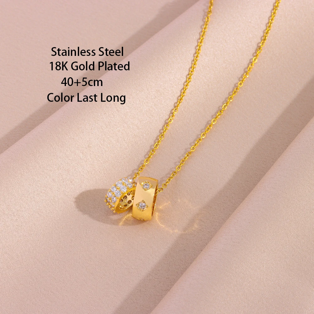 Top Luxury 18K Gold Plated Zircon Crystal Lucky Double Loop Necklaces For Women Female Stainless Steel Clavicle Chain Jewelry