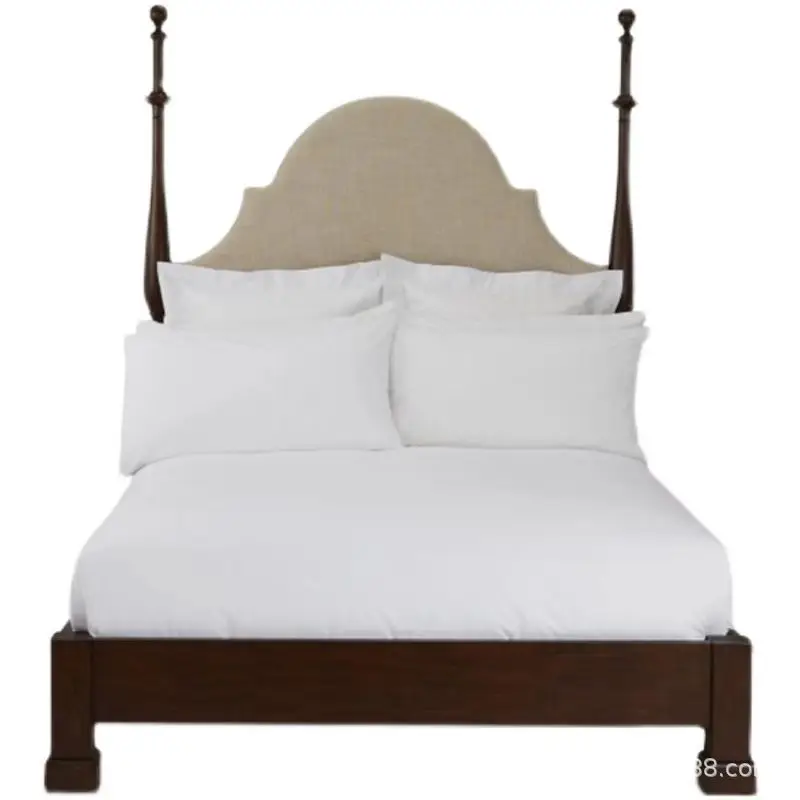 

Двуспальная кровать «Принцесса» из массива дерева в ретро-стиле с высокой спинкой, обивкой из мягкой ткани, декором в виде римских колонн, хлопка и льна, для спальни, отеля, гостевого дома