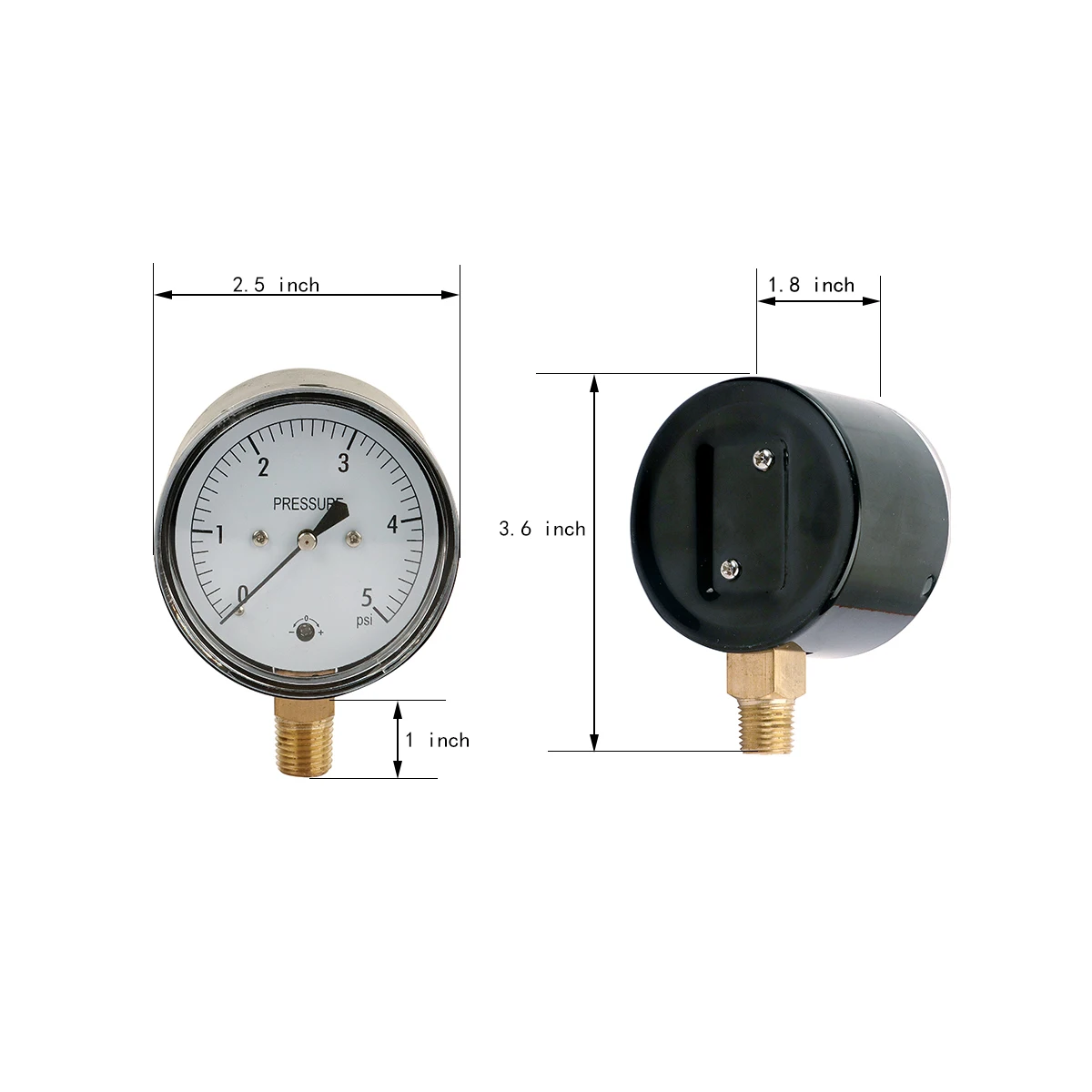 Low Capsule Pressure Gauge 2-1/2  Dia, 1/4 NPT Lower Mount 3, 5,10 Psi 15, 20,30,60 IWC