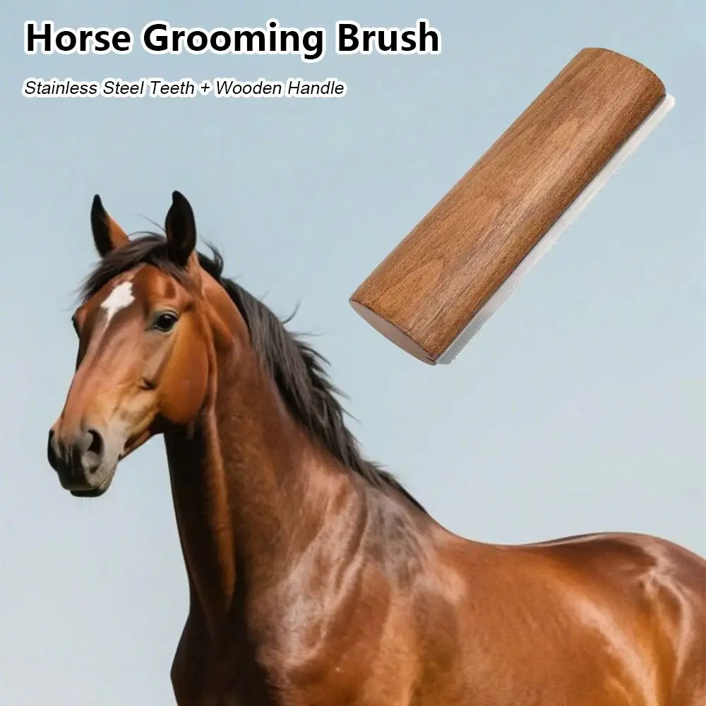 1Pcs New Wooden Handle Horse Grooming Brush Stainless Steel Teeth Grooming Horse Hair Scrapers Shedding S/M/L Cleaning Tool