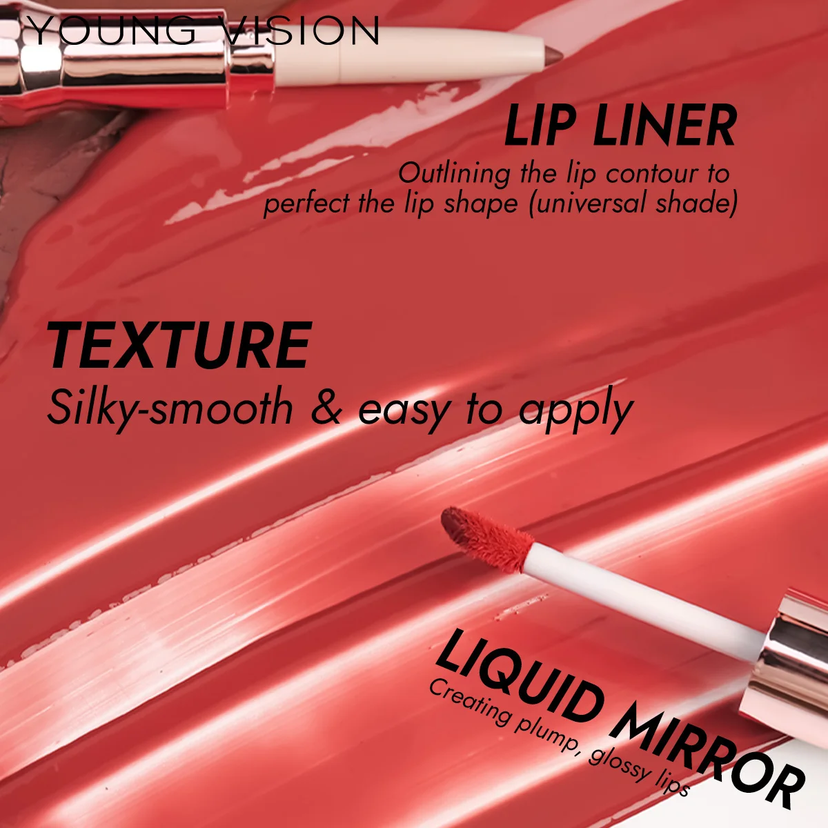 6-kleuren lipliner met twee uiteinden + Lipgloss spiegel hydraterende gradiënt Lip Tint, Matte Finish, Velvet Liquid Lipstick