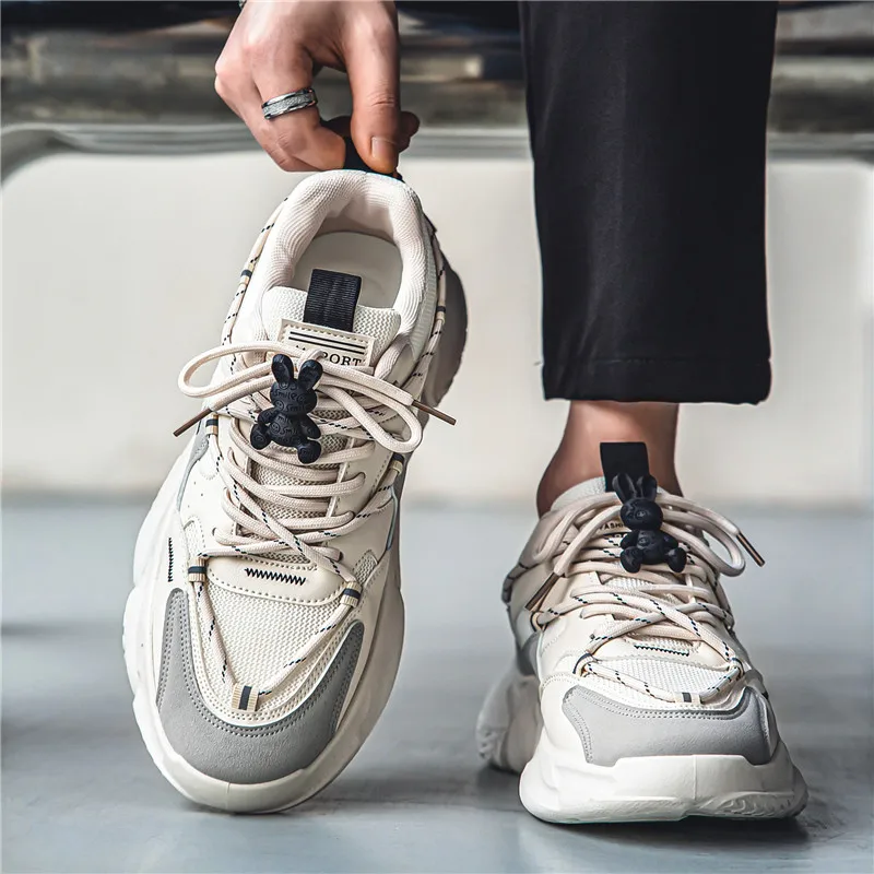 New Fashionable Men's Shoes Soft Sole Lightweight Lace Up Casual Shoes Comfortable Thick Sole Non-slip Running Sneakers