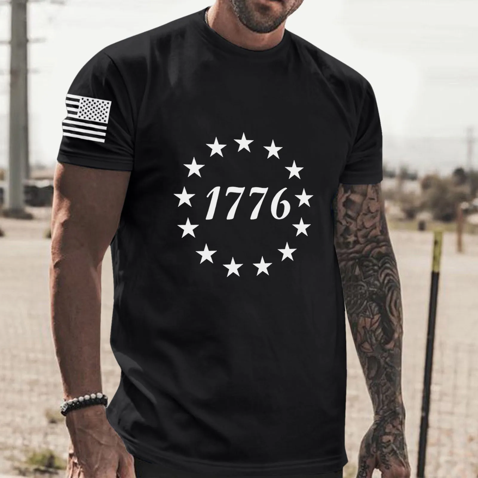 Custom T Shirt T Shirt Lightweight Shirts for Men Mens Independence Day Flag Casual Soft And Comfortable Small Printed Cotton T