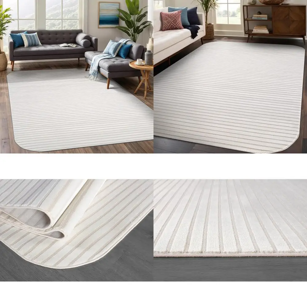 

Modern Geometric Striped Area Rug, 9x12 Feet, Low-High Pile, Durable and Soft, Suitable for Living Room, Dining Area, and Office