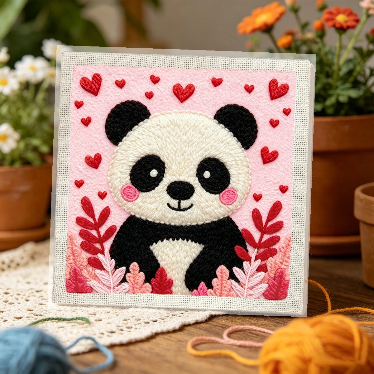 1 Set Love Panda DIY Stickerei-Set für Anfänger, Stick-Starter-Kit, Kreuzstich-Kunstgeschenk, Nadelarbeiten – Detail 3