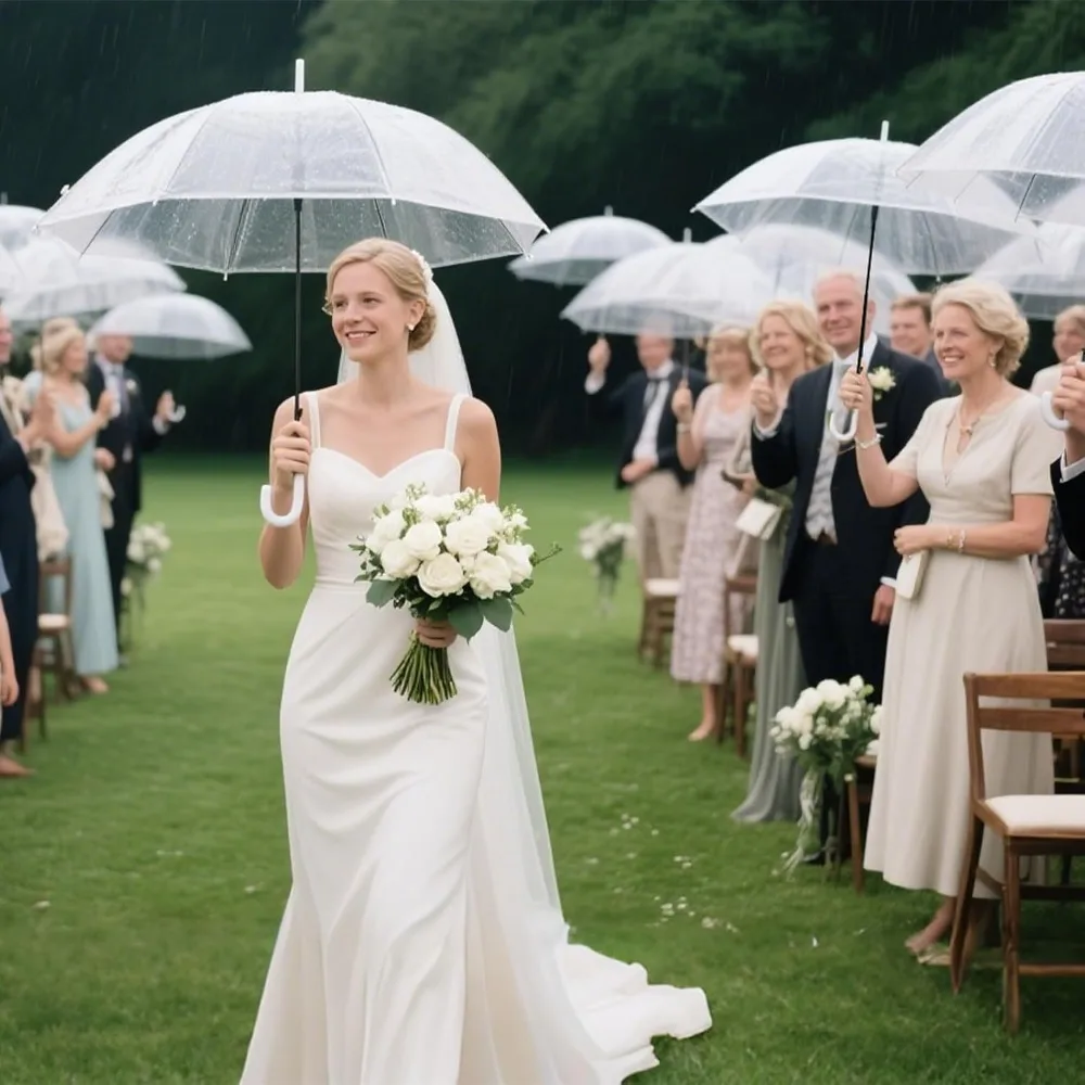 مظلات مطر شفافة عالية الوضوح - متينة وسهلة الاستخدام، مظلات زفاف كبيرة وواضحة للمناسبات الخارجية