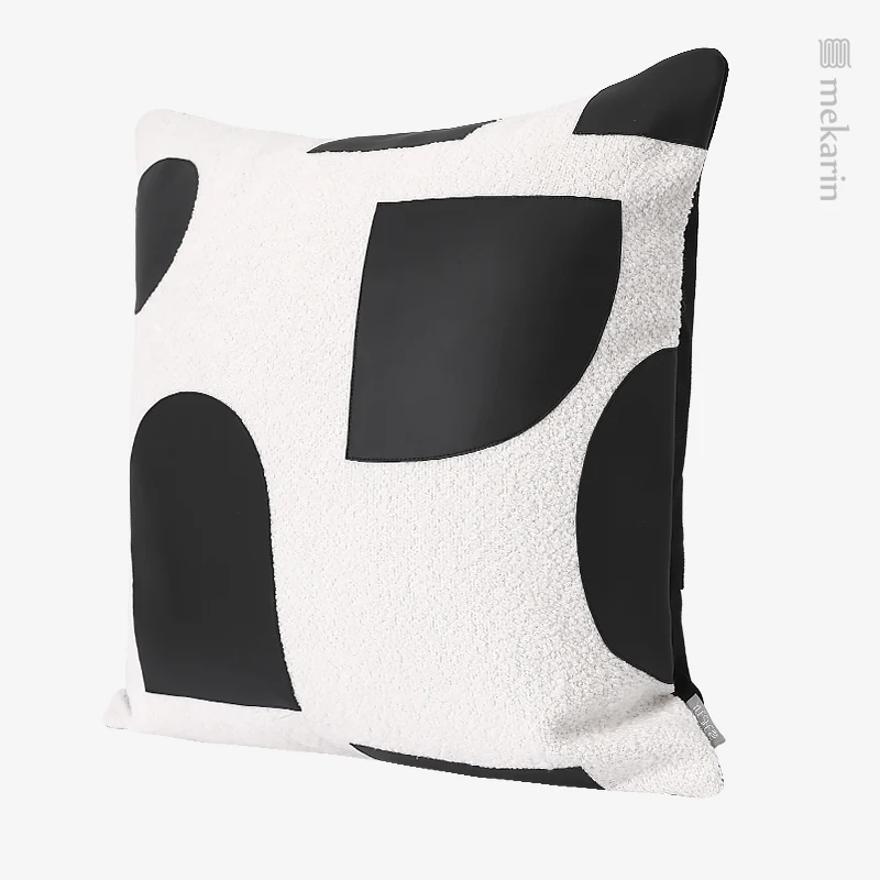 Light luxury model room sofa pillow black and white contrast leather stitching square pillow bedroom bag outdoor cushion