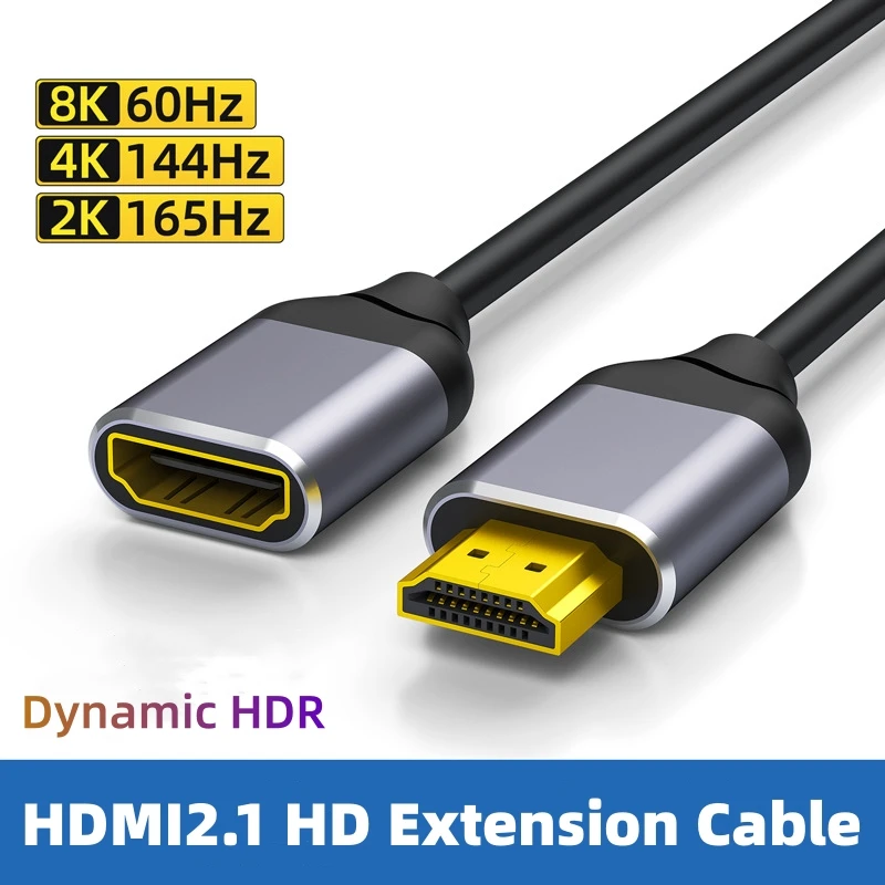 HDMI2.1 Extension Cable Male to Female 8K 60Hz/4K 144Hz/2K 165Hz HD HDMI Cables Support Dynamic HDR for TV, Displays, Projectors