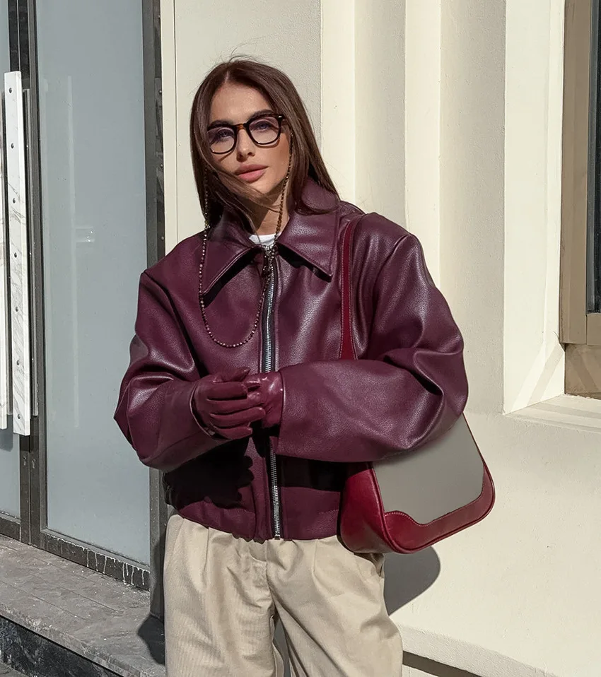 Vestes en cuir pour femmes, Streetwear combiné, Vêtements d'extérieur, Moto Biker, Veste zippée, Manteau noir, Vêtements d'automne, Mode chic, Nouveau, 2024