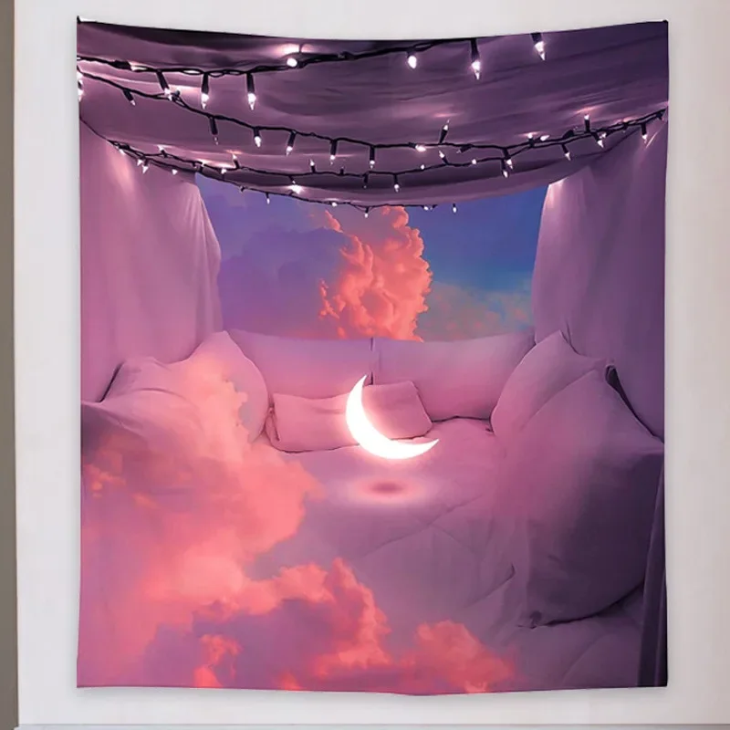 Starry Night Sky Moon Tapestry Psychedelic Wall Covering Carpet Ceiling Window Sea   Hanging