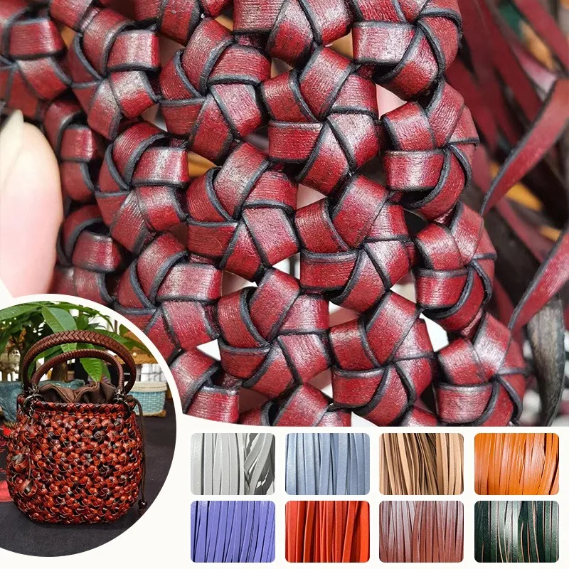 

100m Handmade DIY Braided Colorful Split Cowhide Leather Strips Soft Flexible Wear Resistant Skin Material for Woven Bag Making