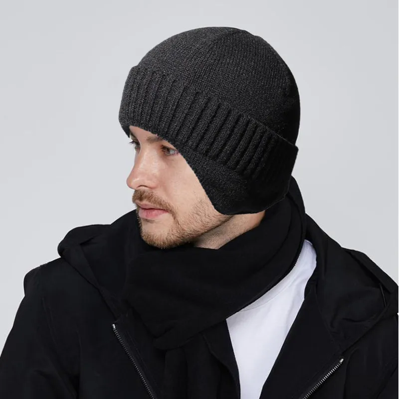 Fashion Winter Earmuff Beanie Men\'s Outdoor Knitted hat Women\'s Korean Warm Beanies Skiing Hat Windproof Earflaps Bonnet Hats