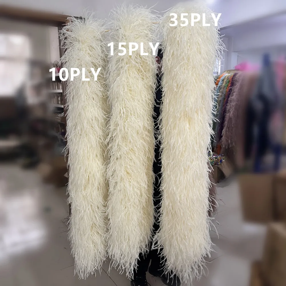 

10-35 Ply Super Fluffy Real Ostrich Feather Boa 2 M Natural Ostrich plumes Scarf Wedding Dress Sewing Decorative Shawl Trimming