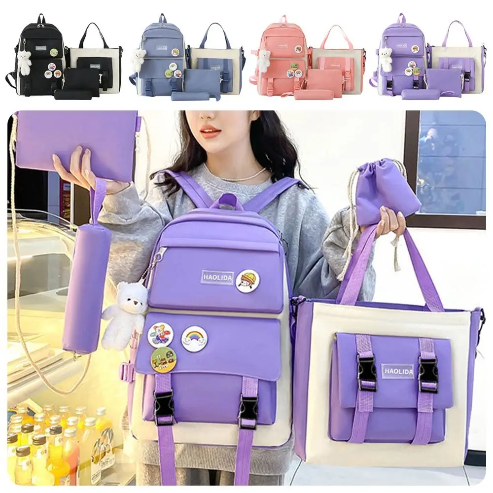 4 قطعة/المجموعة سعة كبيرة 4 في 1 على ظهره تنفس حقيبة كتب عادية حقيبة الظهر المدرسية متعددة الوظائف حقيبة ظهر للكلية الطلاب #4