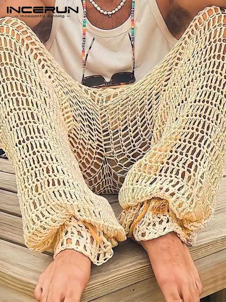 Moda dobrze dopasowane nowe męskie długie spodnie luźne wygodne Pantalons Holiady Cacation męskie dorywczo oddychające siatkowe spodnie S-5XL