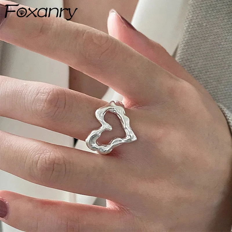 Foxanry Scrub Irregular Love Heart Rings For Women Girls Classic Trendy Minimalist Elegant Sweet Daily Party Jewelry Accessories