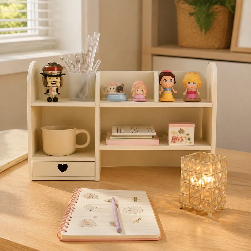 Double-Layer Desktop Organizer Rack for Office Essentials and Cosmetic Storage