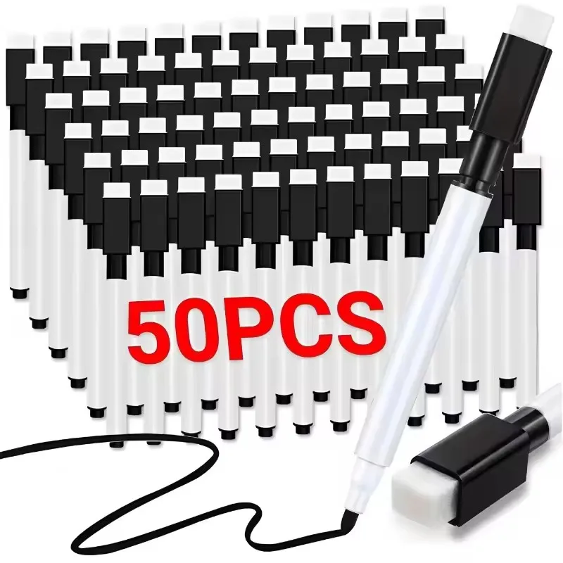 

5-50pcs Black Marker Pens Magnetic Whiteboard Dry Erase Pens Built Cap with Eraser Cap Office School Stationery Writing Tools