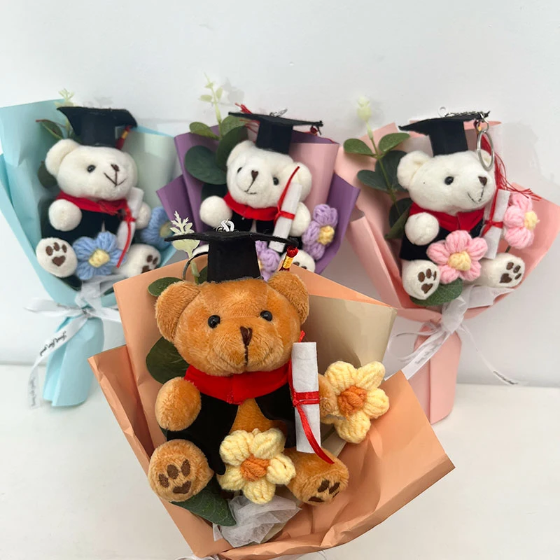 Graduation Dr. Bear Flower Bouquet Artificial Bear Flowers Valentine Day Wedding Guests Gifts Crochets Woven Flowers 졸업식꽃다발