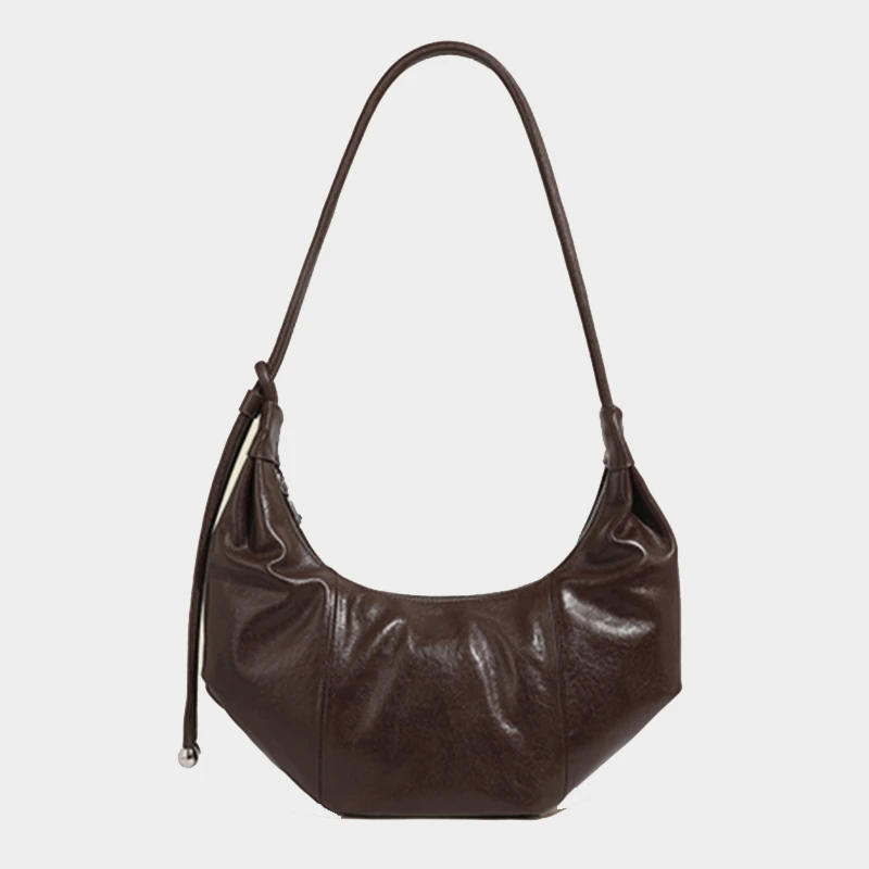 

Hifashon Cowhide Genuine Leather Half Moon Shoulder Bags For Women 2025 Luxury Designer Crossbody Hobos Crescent Ladies Handbags