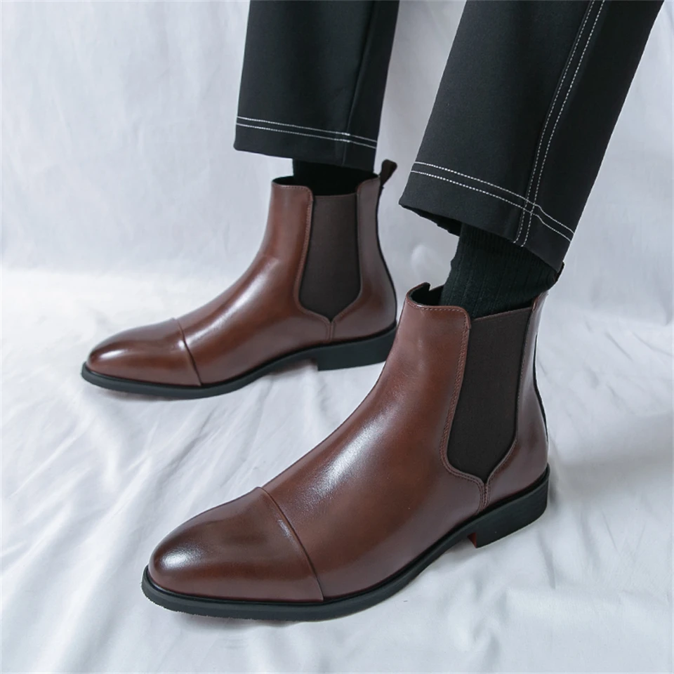 

Fashion New Men Brown Chelsea Boots Versatile Business Classic Retro Comfortable PU Leather Ankle Boot Comfortable Male Shoes