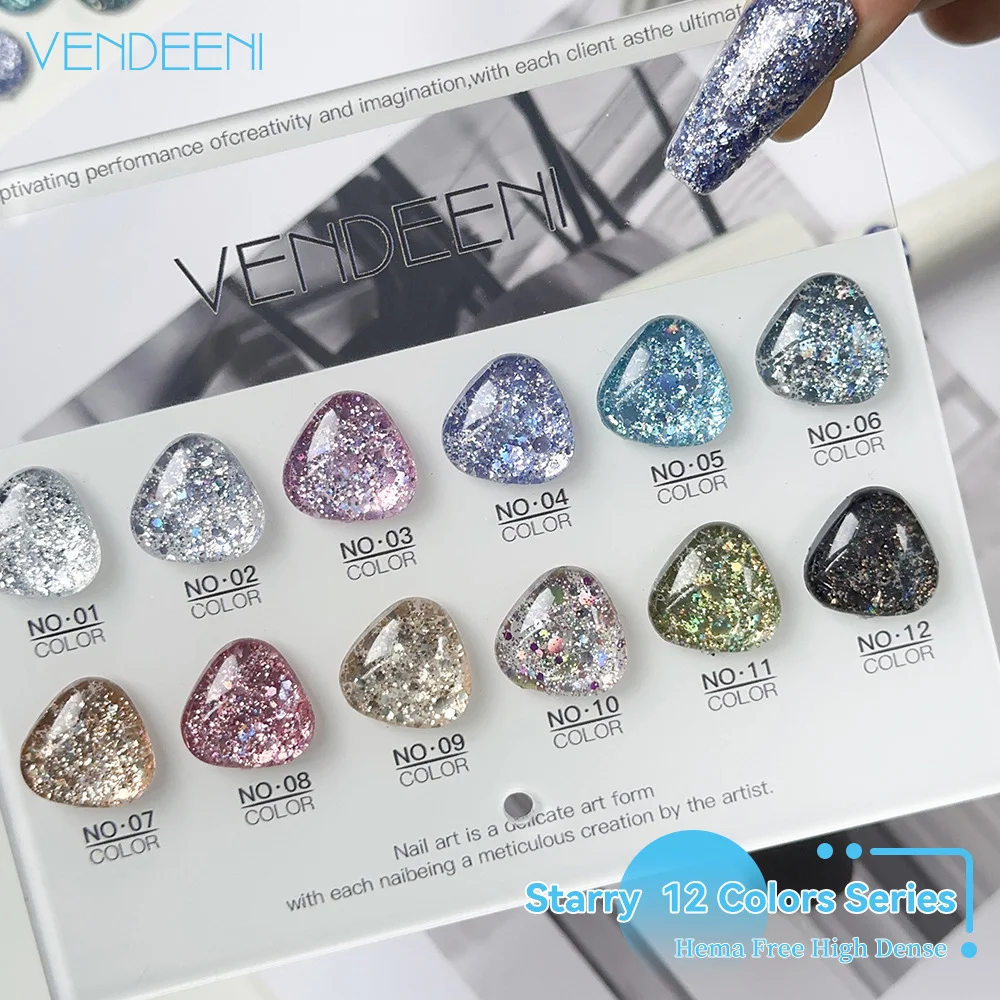 

Vendeeni High Shiny sharp Flashing Gel Polish TPO HEMA FREE Diamond Glitter Flash Gel Starry 12color Nail Gel Polish Collection