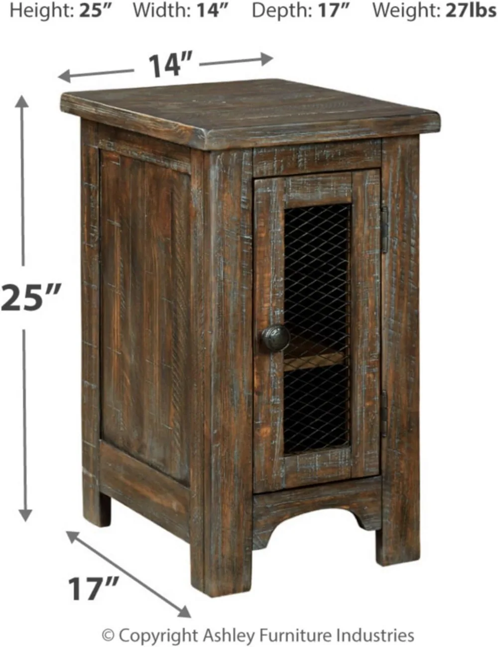 Signature Design by Ashley Danell Ridge Rustic Chair Side End Table with Double Cabinet Doors and 1 Storage Shelf, Brown