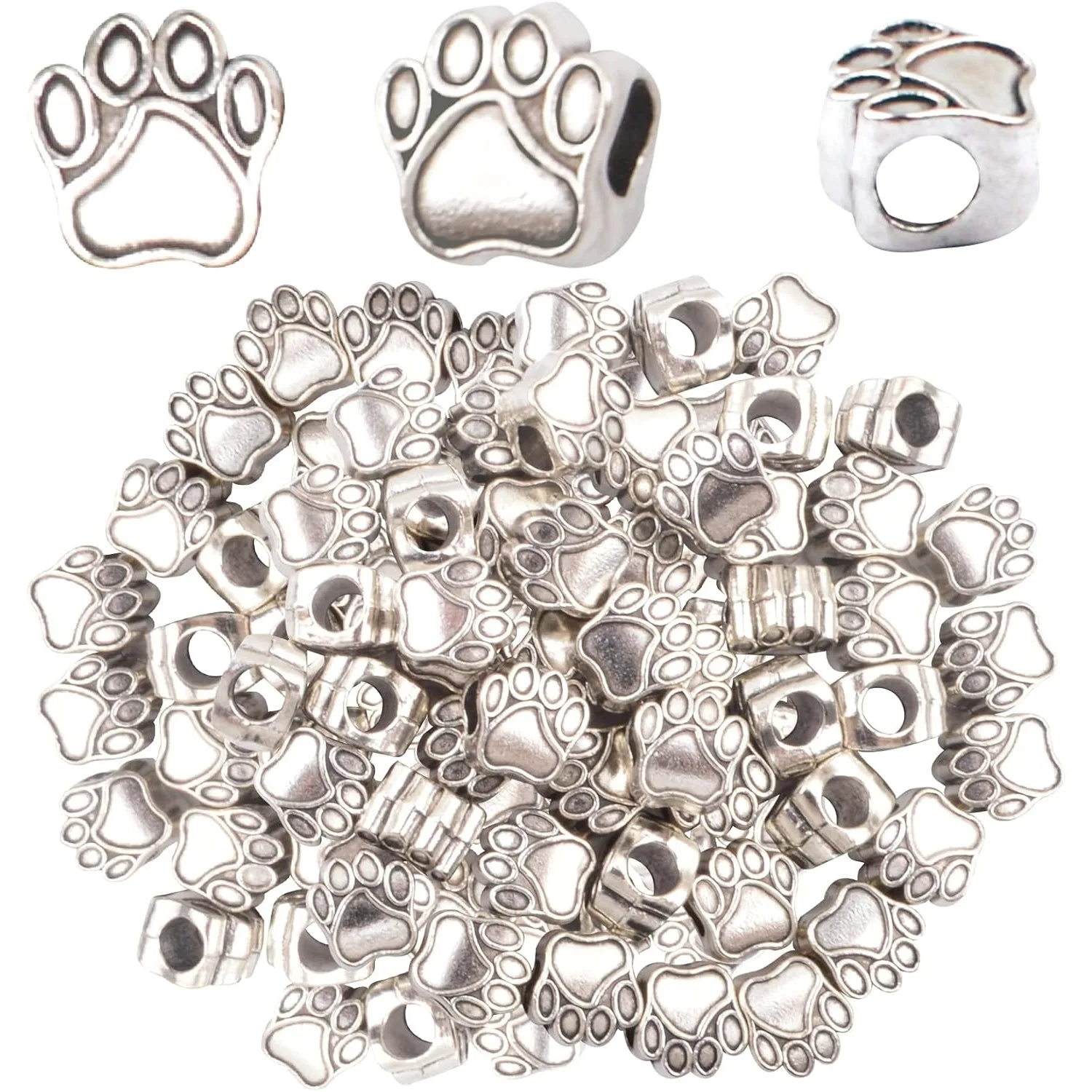 

50pcs Animal Paw Print Spacer Beads Vintage Alloy Dog Bear Footprint European for DIY Bracelet Earrings Jewelry Making