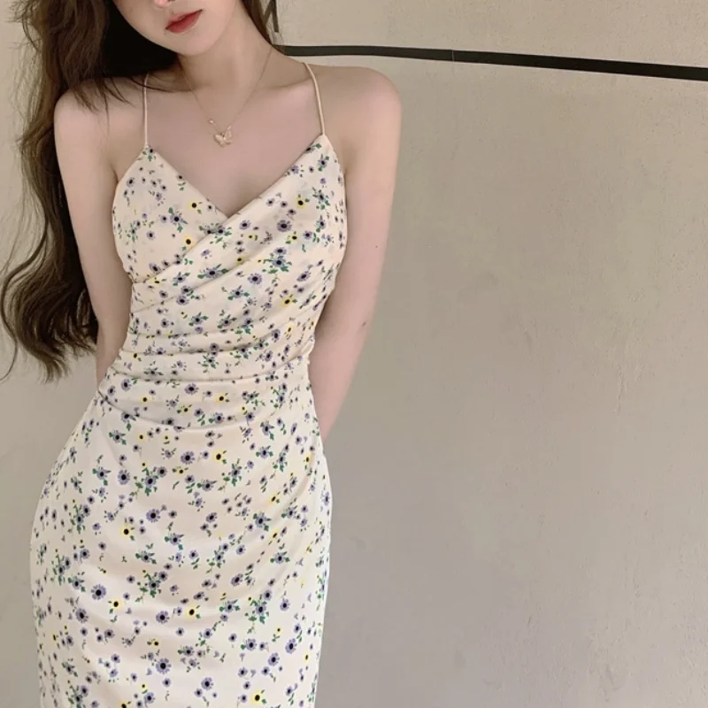 

Spring and Summer New Simplicity Printing Fashion Versatile Commuter Casual Trend Sleeveless V-neck Temperament A-line Dress