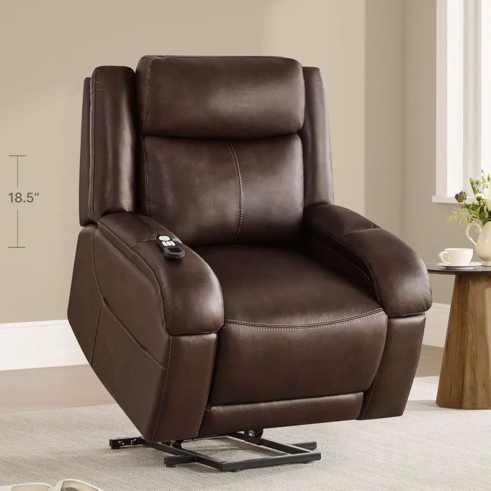 كرسي رفع كهربائي من الجلد الطبيعي لكبار السن مع الحرارة والتدليك، كراسي رفع مسطحة كهربائية مع مسند رأس كهربائي #1