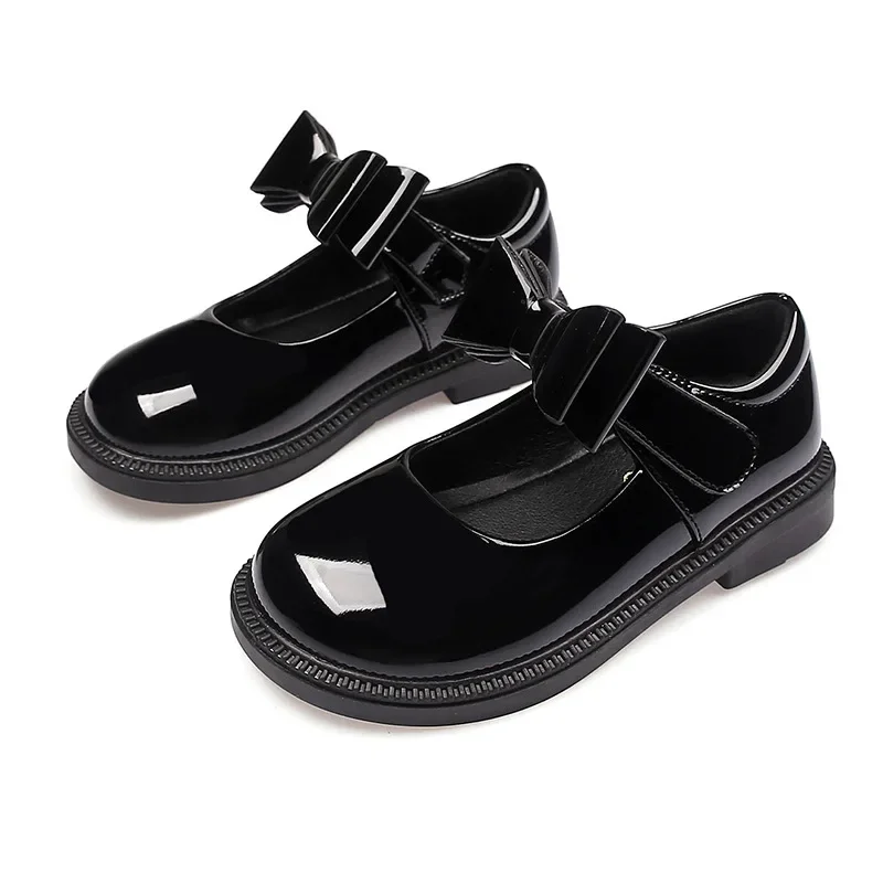 

Spring Autumn Children's Leather Shoes Glossy PU Fashion Black Shoes for Girls Solid Color Causal Kids School Mary Jane Shoes