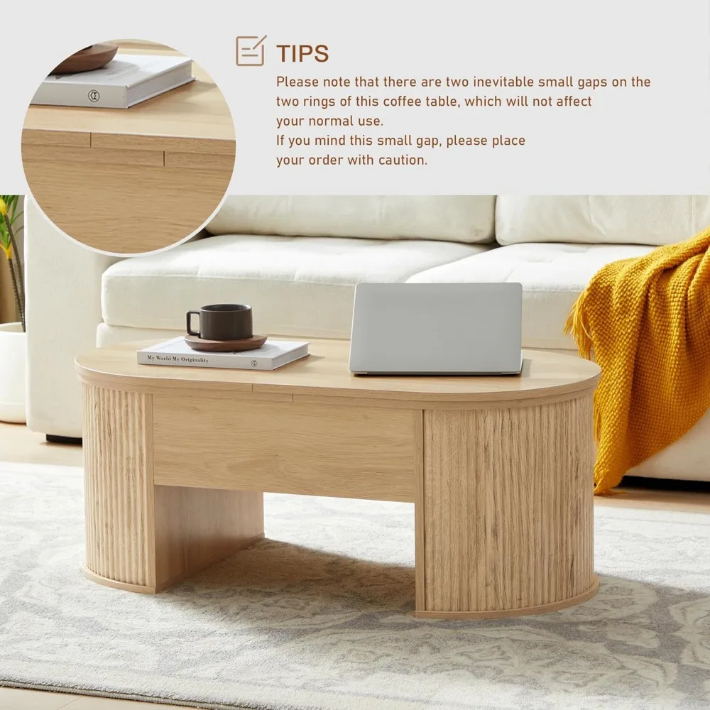 طاولة قهوة أخدود مع سطح رفع، طاولة قهوة خشبية بيضاوية الشكل مع مقصورات مخفية، مركز سحب في العصور الوسطى