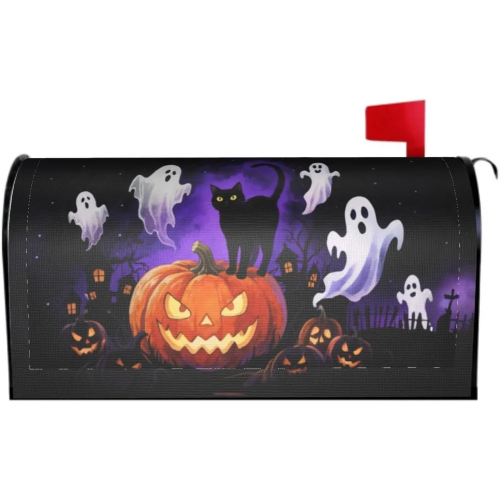

Хэллоуин, жуткий призрак, тыква, большие чехлы для почтовых ящиков, магнитные негабаритные обертывания для почтовых ящиков с черным котом, праздничная тематика, уличные декоративные