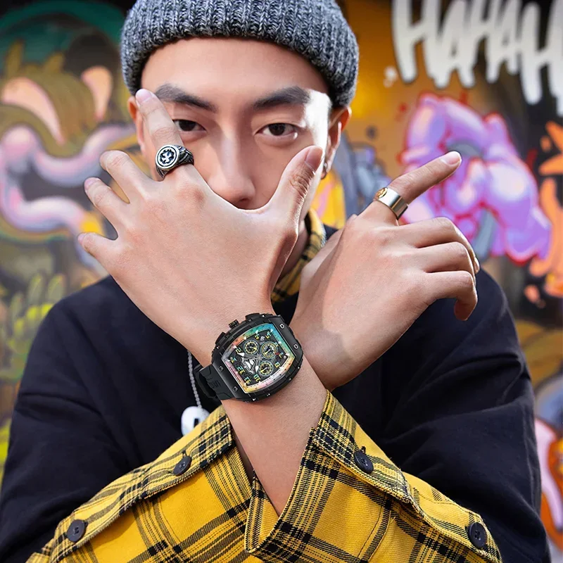 Mark Fairwhale 5001 Orologio casual alla moda da uomo Luminoso quadrante al quarzo impermeabile Cinturino in silicone Relógios Masculino