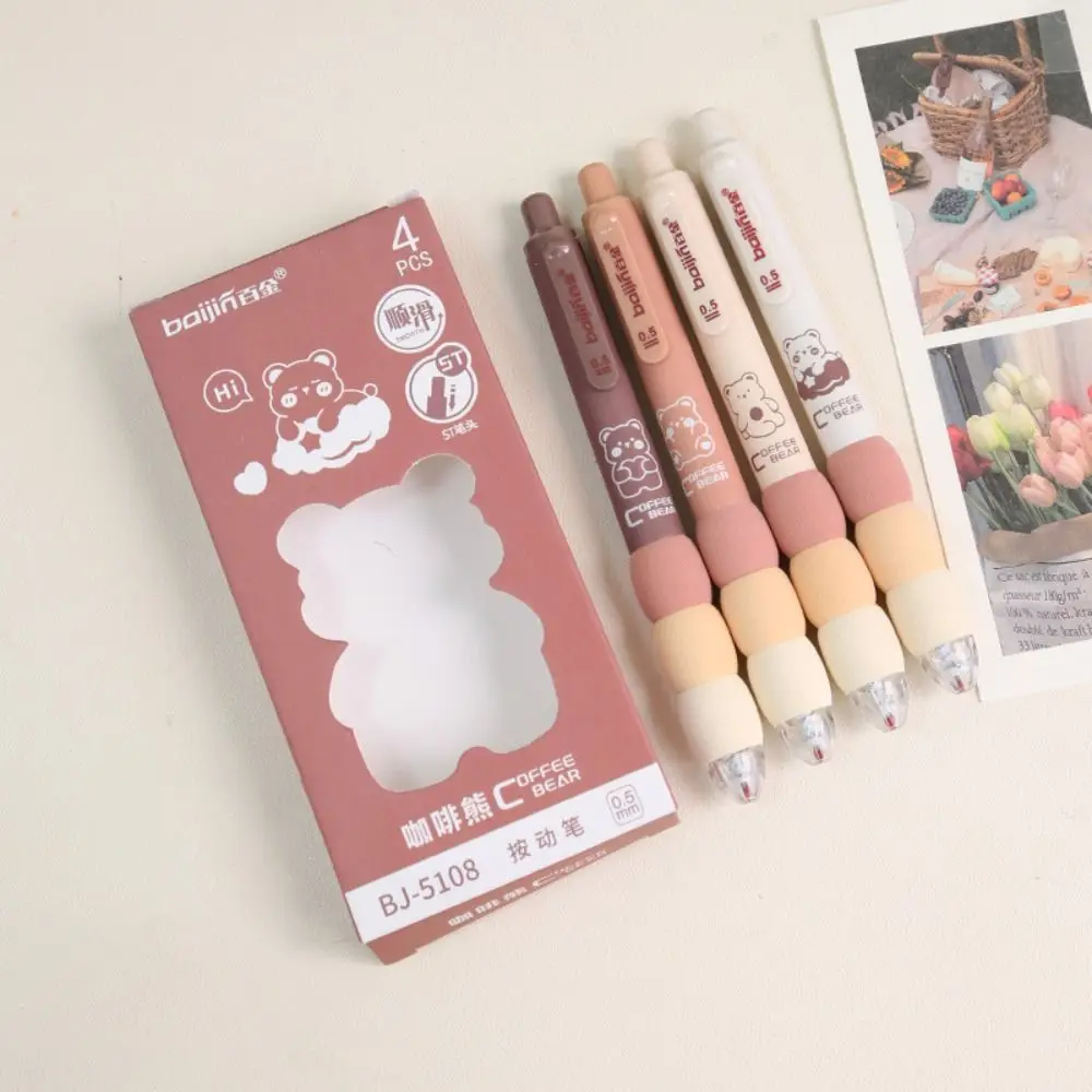 4PCS/Set Portable Stationery Set Ballpoint Pen Soft Touch Grip 0.5mm Black Ink Neutral Pen Gel Pen School Office Supplies