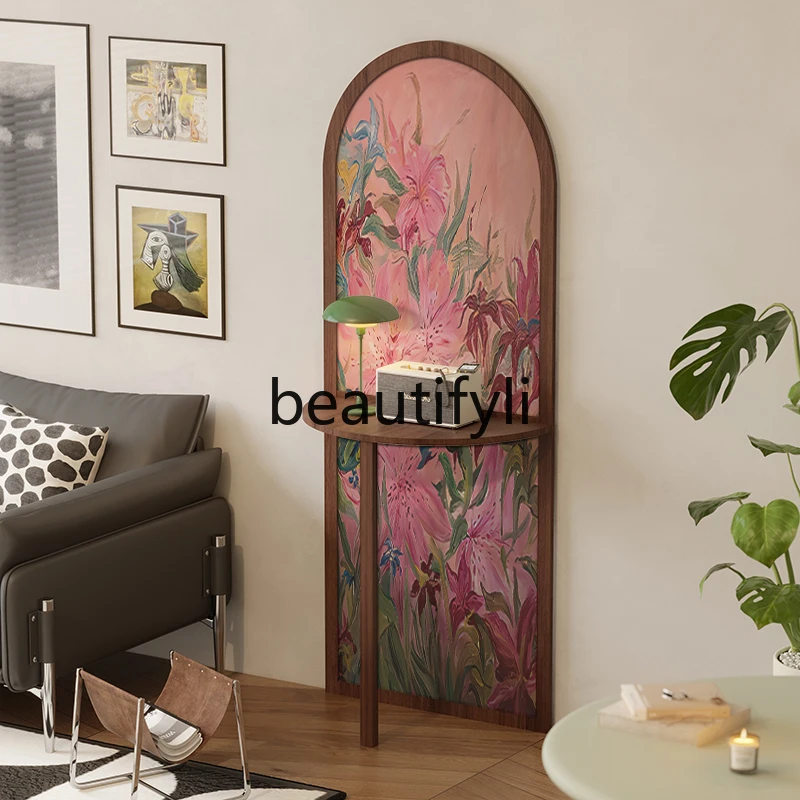 

medieval oil painting flower storage screen partition living room entrance bedroom home customizable solid wood seat screen