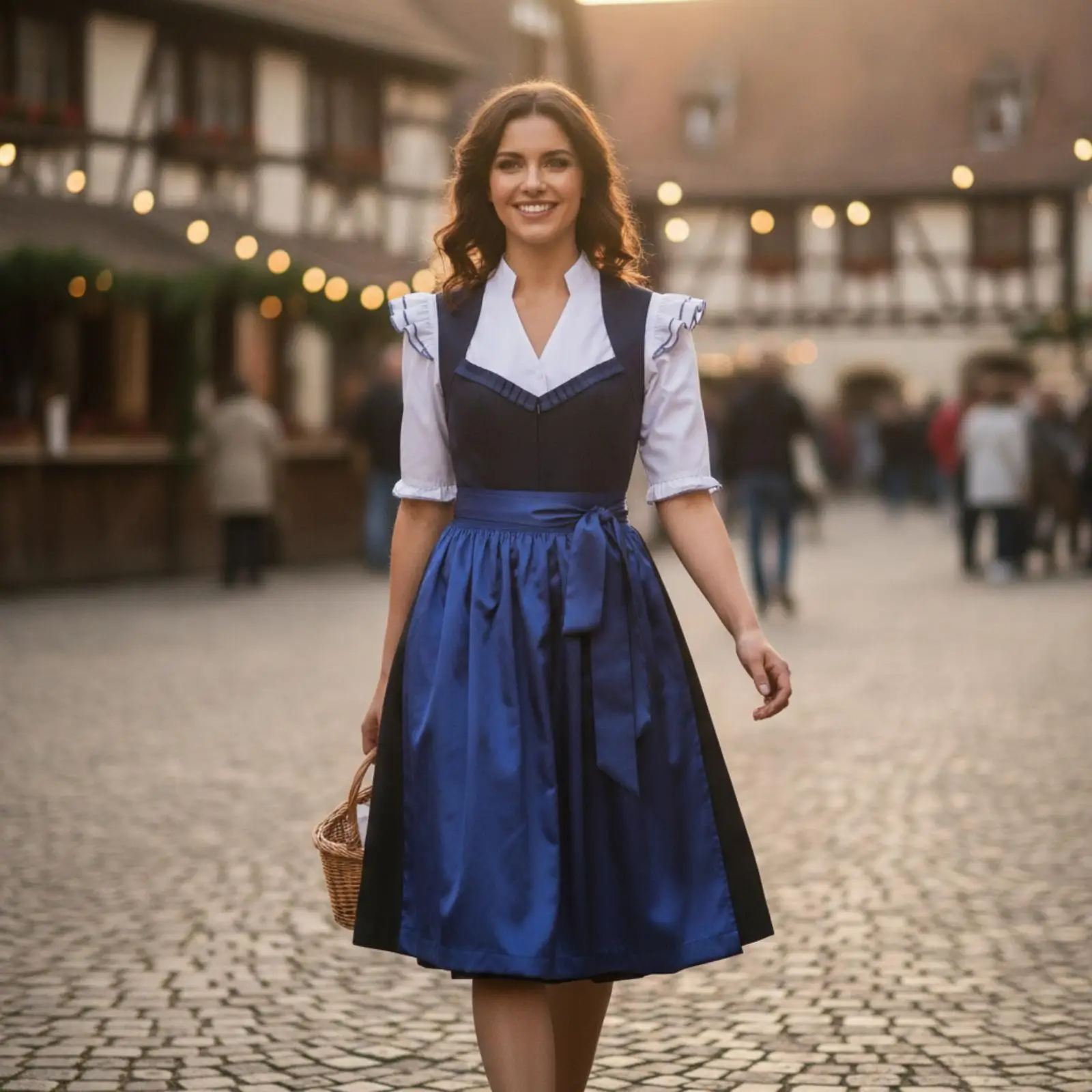 Women Dress Bavarian Dirndl Elegant Blouse Style Insert Front Button Neckline Spandex Blend for Carnival Party