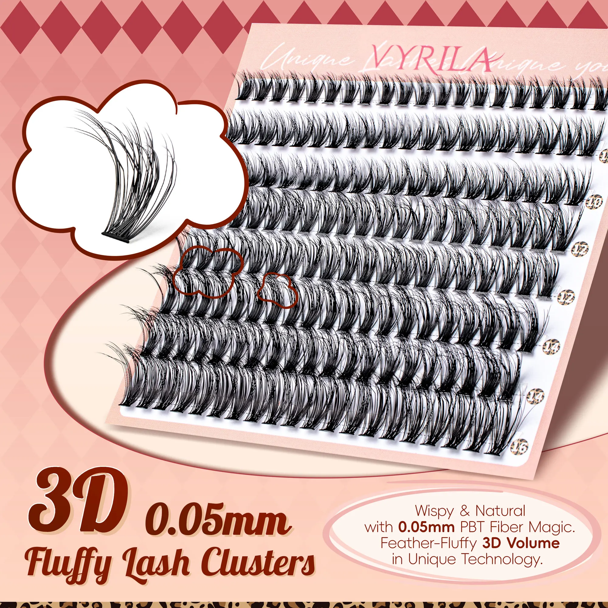 VYRILA Cluster-Wimpern, flauschig, weich und einfach, künstliche Wimpern, 0,1 mm, ultradünnes Band, natürliches Wimpernverlängerungsbündel, Make-up