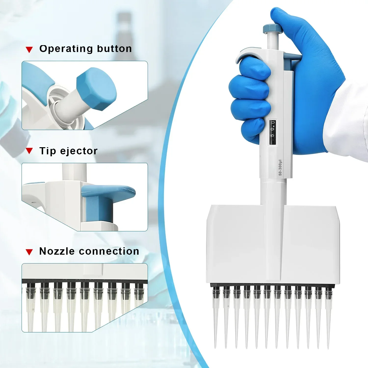 DXY Manumotive 12-Kanal verstellbare Mikropipette, mechanische Pipette, Volumen, Laborübertragungspipette, TopPette