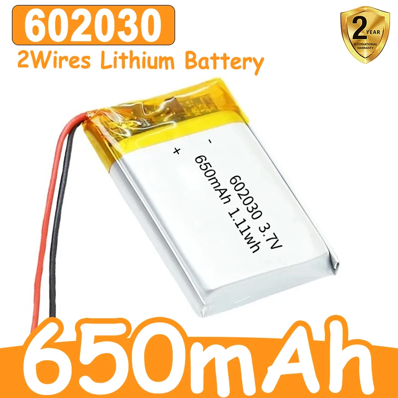 602030 3.7V 650mAh Real Capacity Polymer Lithium Ion Rechargeable Battery for Toys, LED Light, Bluetooth Speaker Tools Accessory
