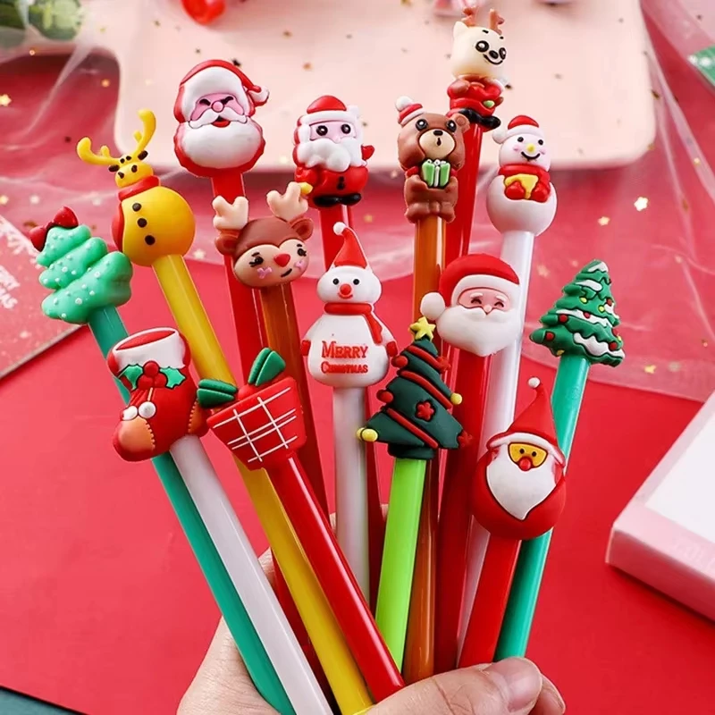 20Pcs Christmas Gel Pen Cute Christmas Tree Reindeer Santa Snowman Gift 0.5mm Black Pens School Office Stationary Random