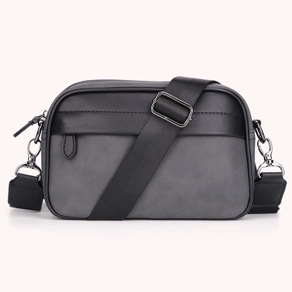Casual Business Purse Handbag Classic Pattern Men Shoulder Crossbody Bag Wide Strap Small Square for Travel Work Male Sling Bags