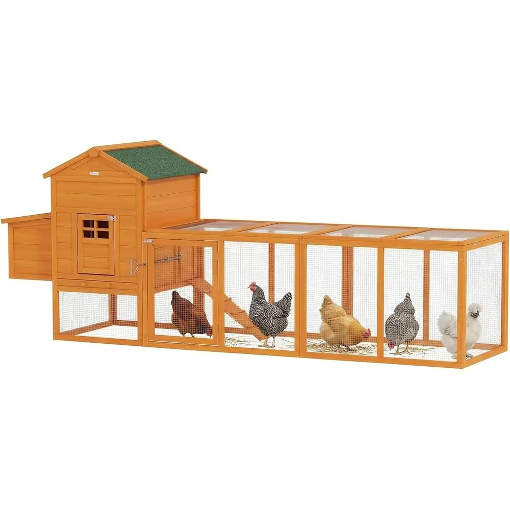 

Очень большой курятник с асфальтовой крышей, деревянным вольером, выдвижным поддоном, гнездовым ящиком, для 3-6 кур, оранжевый