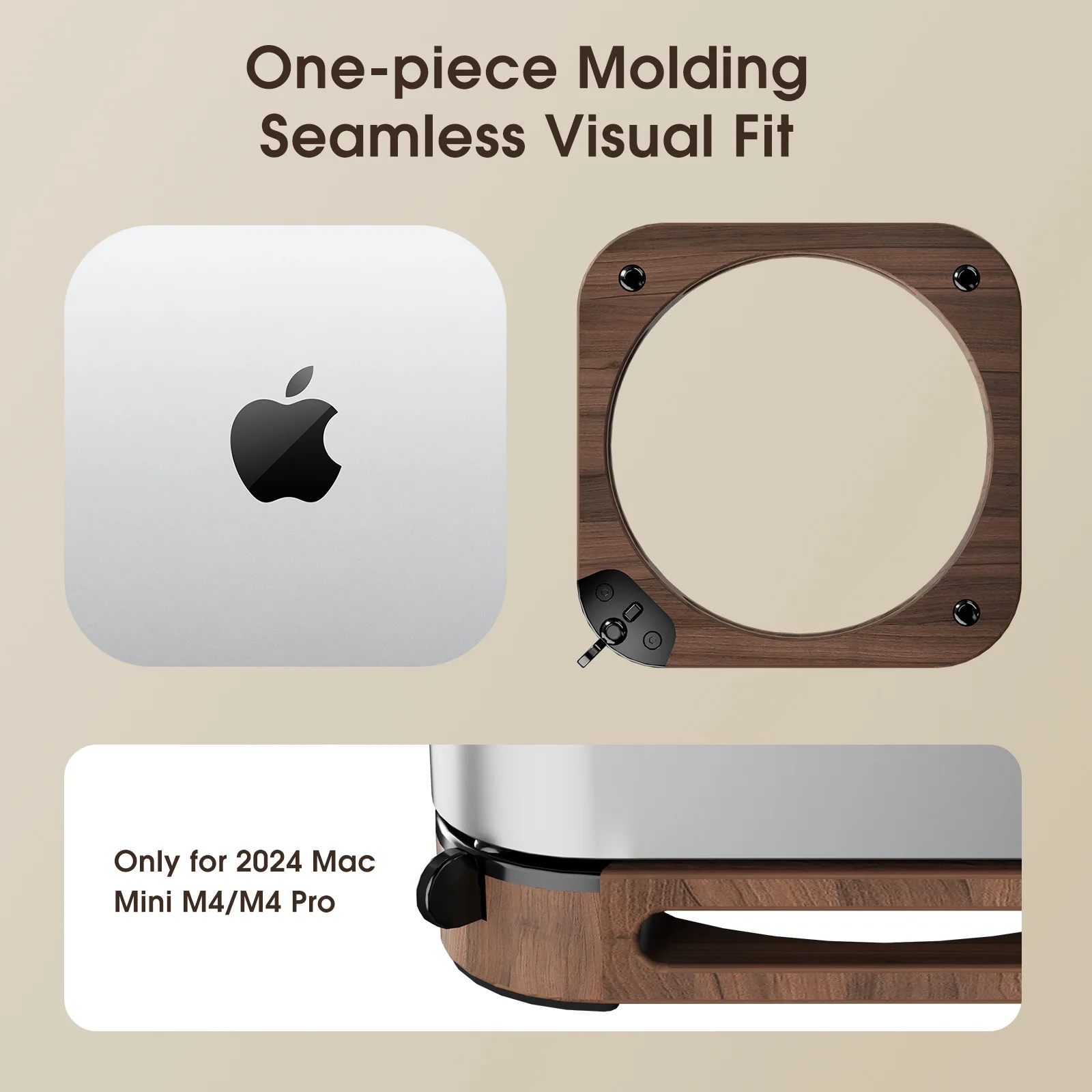 Walnut Heat Dissipation Base for Mac Mini M4/m4 Pro Bracket External Switch Button Hollow Ventilation for Mac Mini Host Bracket