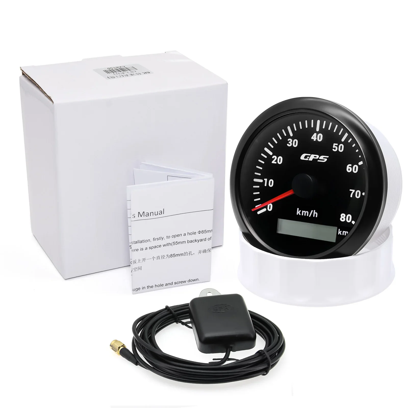 HD 85mm GPS Speedometer 0-80Km/H Speed Odometer Gauge 7 Colors Backlight for Marine Boat Car Truck 85mm Diam Holder(Option)